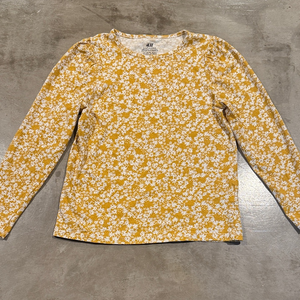 H&M Mustard Floral Print Long Sleeve Shirt